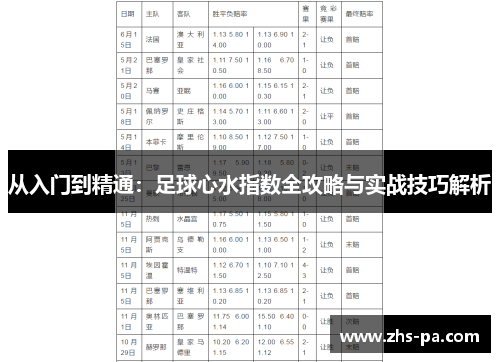 从入门到精通:足球心水指数全攻略与实战技巧解析 从入门到精通:足球心水指数全攻略与实战技巧解析