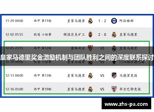 皇家马德里奖金激励机制与团队胜利之间的深度联系探讨 皇家马德里奖金激励机制与团队胜利之间的深度联系探讨